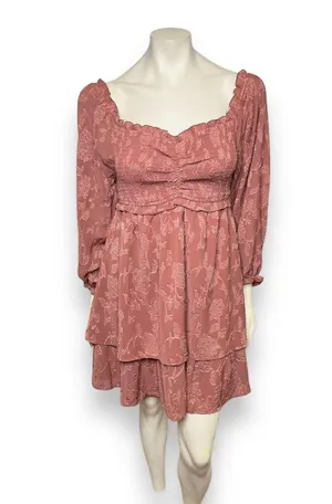 Pink Lily | Textured Floral Long Sleeve Cinched Bust Smocked Mini Tiered Dress L thumbnail 20