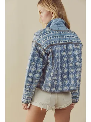 NWT Free People Kara Quilted Cardi Jacket in Pacific Combo Open Front S thumbnail 10