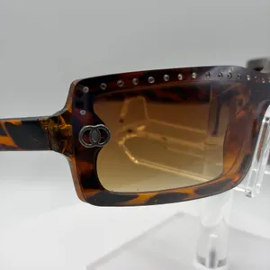 Y2K Brown Tortoise Studded Rectangle Shield Sunglasses thumbnail 8