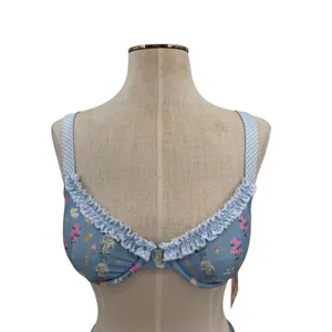 Strawberry Milk Mob Brad's‎ Favorite Floral Bikini Set Blue Ruffle NWT Medium thumbnail 3