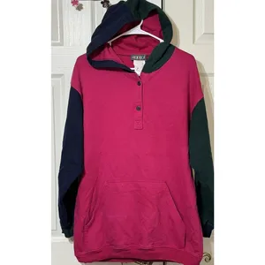 VTG Women Retro 90's‎ Paris Sport Club pullover Hoodie Color Block-L thumbnail 5