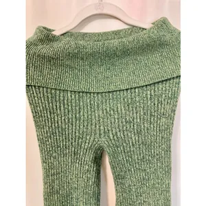 Aerie women’s XS Ribbed Knit High Waisted Flare Pants Green stretch foldover boh thumbnail 12