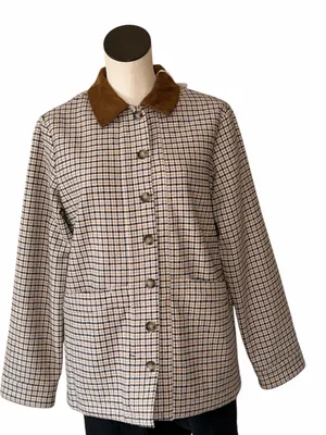 Joie Houndstooth Pea Coat with Brown Contrast Collar Wool Blend Small thumbnail 2
