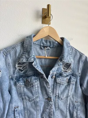 Free People Rumors Distressed Denim Jacket Light Wash Medium thumbnail 4