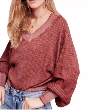 We The Free XS South Side Thermal Balloon Sleeve oversized Top thumbnail 1