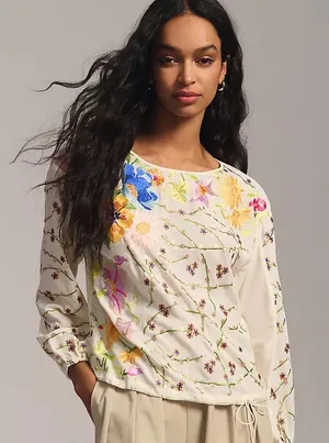 ANTHRO | TINY Embroidered Floral‎ Blouse thumbnail 1