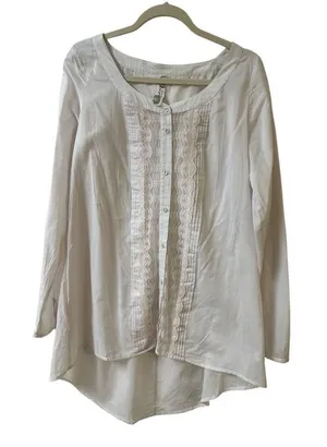 Anthropologie top by Free People pale punk blouse with lace & pleat accents sz L thumbnail 1