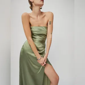 Reformation Barrow Artichoke Green Silk Strapless Cocktail Gown Size 2 NWT thumbnail 9