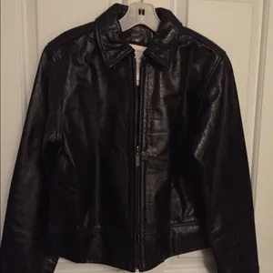 Liz Claiborne Leather Jacket. BNWOT. Mint! Sz P. thumbnail 1