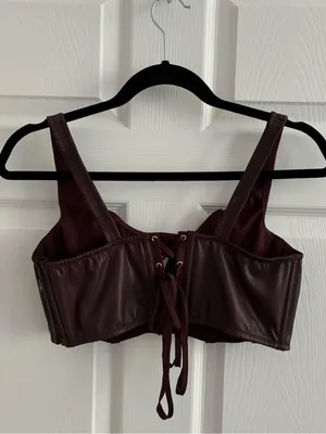 Victoria's Secret Faux Leather Mini Corset Top Lace Up, NWT, L, Burgundy Brown thumbnail 8