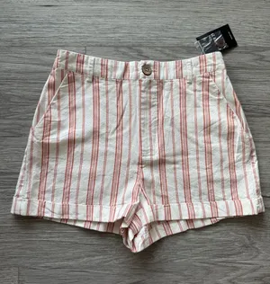 Forever 21 Striped Cotton Blend Women's Shorts in Cream with Red Stripe Size S thumbnail 1