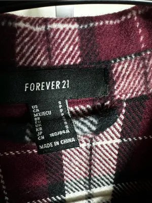 S305. Forever 21 Women's Burgundy Plaid Button-Up Shirt Jacket- oversized thumbnail 2