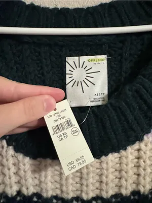 NWT AERIE Striped Crewneck Sweater in Black, Cream & Lavender thumbnail 2