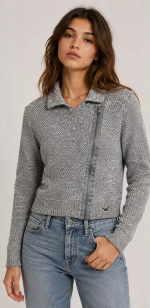 Hollister Women’s Small Gray Asymmetrical Zip Rabbit Hair Knit Cardigan Y2K thumbnail 1