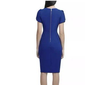Calvin Klein Royal Blue Tulip Sleeve Stretch Crepe Sheath Dress Size 4 thumbnail 4