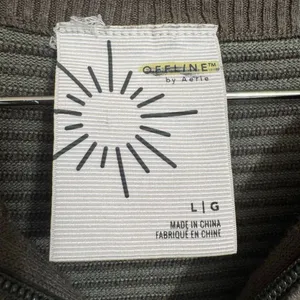 Aerie OFFLINE Ribbed Brown Green Fall 1/4 Zip Sweater Large thumbnail 4