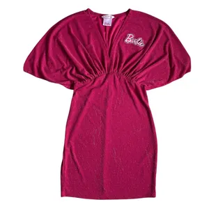 Barbie Pink Glitter Dolman‎ Sleeve Cinched Waist Mini Dress Womens Medium thumbnail 1