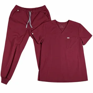 figs scrub set Mens tansen jogger pants (L Short) / leon top (L) Burgundy thumbnail 1