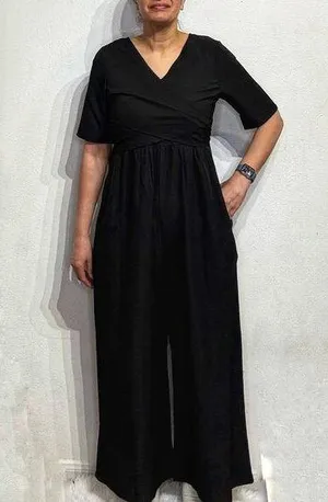 Made With Love Black Short Sleeve Faux Wrap Jumpsuit Sz M NWT thumbnail 1