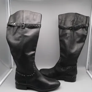 Sam Edelman Paxton Knee High Studded Moto Boots 9M-WC Black Leather Wide Calf thumbnail 9