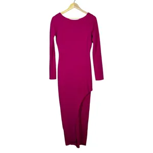 Lulus Solid Long Sleeve Maxi Dress Magenta Barbiecore Side Slit Size M thumbnail 2