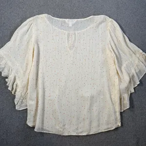 Lauren Conrad LC Size Small Cream Moon Star Pintuck Tie Neck Blouse Top Ruffle thumbnail 9