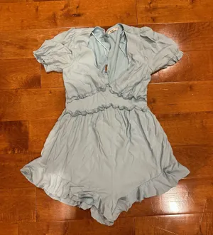 Francesca’s Light Blue V Neck Romper thumbnail 1