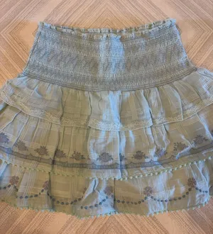 LoveShackFancy Women’s Light Blue Tiered Ruffle Mini Skirt | Size Small thumbnail 1