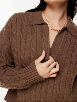 Aritzia Sunday Best Cable Knit Cropped Sweater Brown Luxury Capsule Wardrobe S thumbnail 2