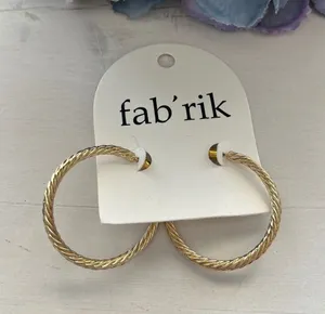 Fab'rik Gold Hoop Earrings Twisted Rope Design‎ Fashion Jewelry thumbnail 1