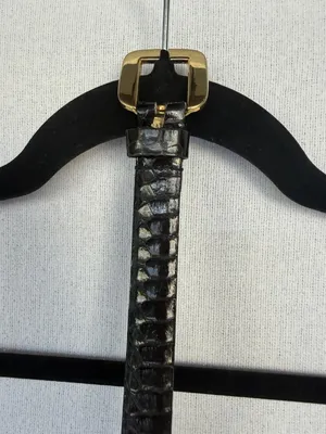 Vintage Black Genuine Snakeskin Belt Gold Buckle L thumbnail 1