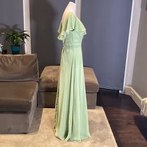 Women’s Full Length Green Chiffon Ruffle Dress Corset Back Leg Slit Size 12 thumbnail 7