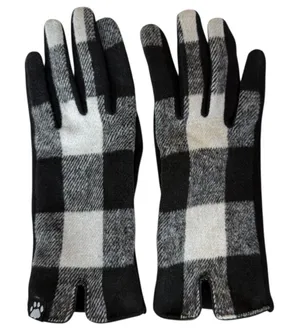 Black‎ and White Check Gloves Black thumbnail 1
