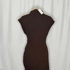 NWT!! ANTHROPOLOGIE Maya Ruched Cowl Neck Textured Midi Dress Chocolate Large thumbnail 9
