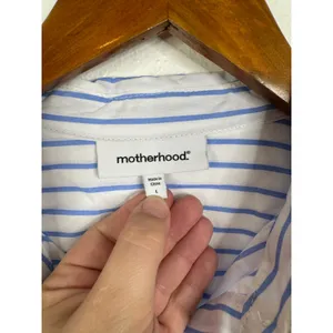 Motherhood Maternity Blue White Striped Cotton Button Down Shirt Large L thumbnail 3