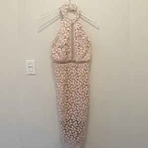 BARDOT Gemma Lace‎ Halter Dress in Light Champagne Pink XS thumbnail 3