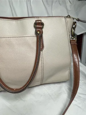 Tignanello Purse two-tone leather handbag Cream and Tan Satchel Shoulder Bag thumbnail 4