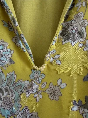 Alexis Auja Floral Print Crepe Midi Dress Lime Green Yellow Ruffle Size Small thumbnail 6