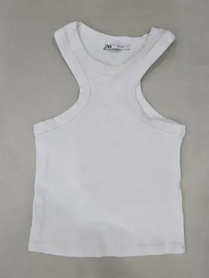 Zara White Ribbed Tank Top Size S thumbnail 3
