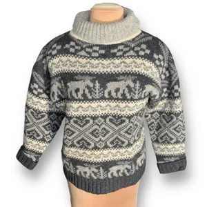 Vintage 90s Eddie Bauer Gray Black Moose‎ Nordic Fair Isle Turtleneck Sweater thumbnail 1