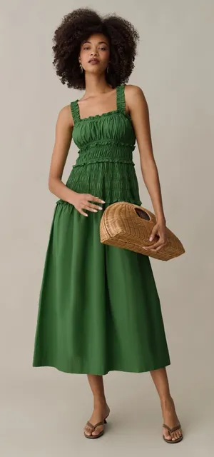 NWT Few Moda Freya Cotton Dress size Medium M Fern Green midi smocked o.p.t thumbnail 1