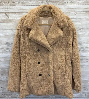Altar'd State Womens L Coat Faux Fur Tan Beige Double Breasted Teddy Bear Fur thumbnail 1