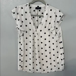 Tahari Women Blouse Polka Dot Flutter Sleeve White Black Large thumbnail 2