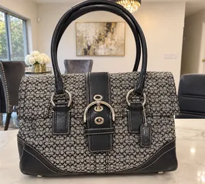 Coach Signature Mini Boston Shoulder Bag Leather Black Authentic Rare thumbnail 1