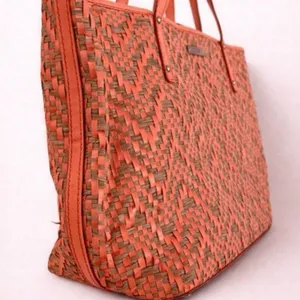 Kate Spade Coral Woven Tote Bag – Large Summer Shoulder Bag thumbnail 2