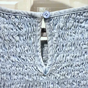 Mauby Womens Smocked Puff‎ Sleeve Blouse Blue Chambray Casual Shirt Top 1X thumbnail 4