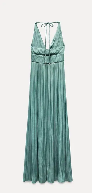 Zara maxi dress boho pleated Teal Evening Gown wedding party cocktail thumbnail 15