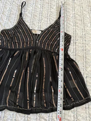 NWT LIC Lizette Collection Black Sequin Beaded Peplum Cami Tank Top S Party Glam thumbnail 5