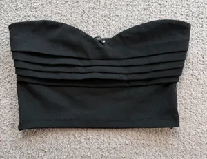 ZARA Black Pleated Strapless Sweetheart Bustier Crop Top Women’s M thumbnail 1