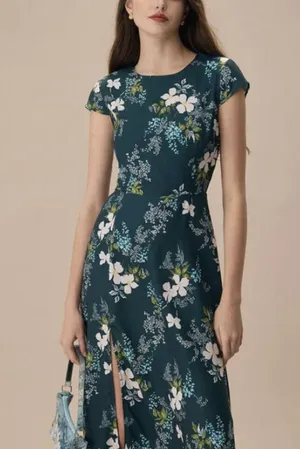 RIHOAS The Green Round Neck Cutout Floral Midi Dress thumbnail 3